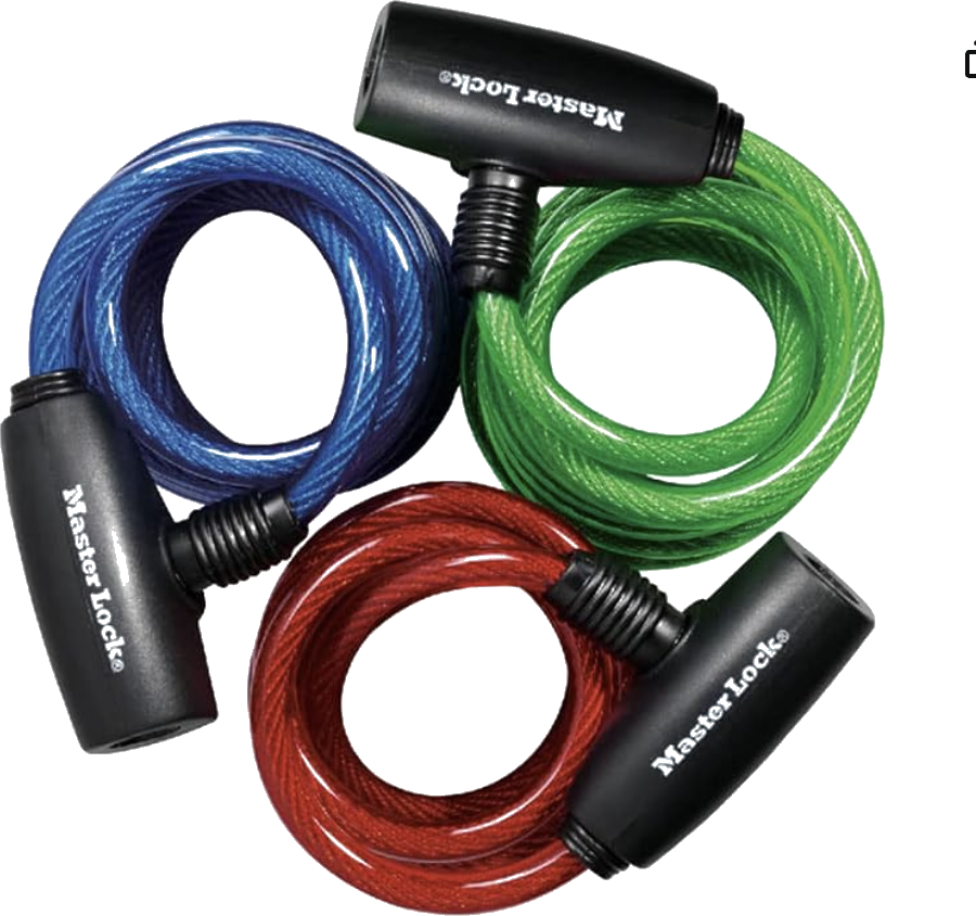 Cadeado Master Lock 8127TRI Kit com 3 Cadeados de Cabo de Aço Trançado com Chave, 1,83 m