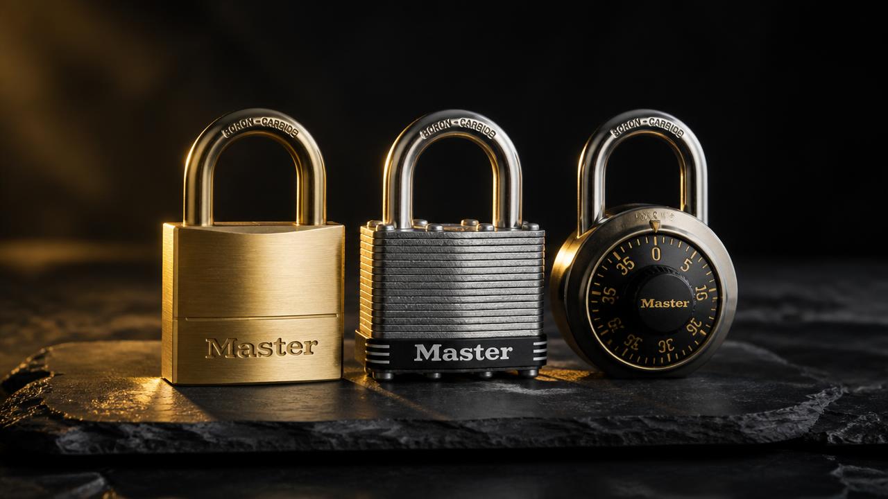 Cadeados Master Lock em latão, aço laminado e combinação